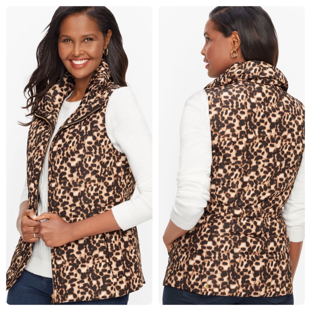 TALBOTS Fitted Down Puffer Vest - Leopard Print